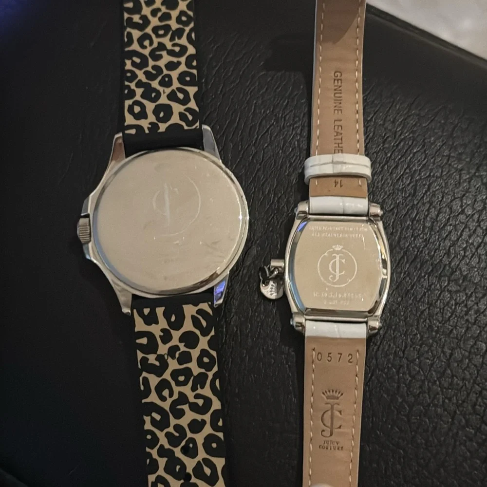 Juicy Couture Womens Lot Of 2 Y2K Watches Leather Bedazzled Leopard Animal Print
